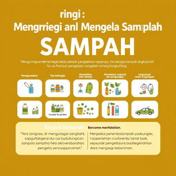 Sebuah poster kampanye yang menarik dan informatif tentang mengurangi dan mengelola sampah dengan baik