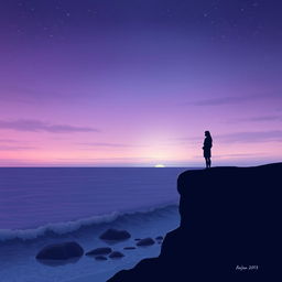 A dreamy landscape featuring a twilight setting with a blend of soft purples and blues, symbolizing a sense of longing and nostalgia