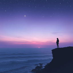 A dreamy landscape featuring a twilight setting with a blend of soft purples and blues, symbolizing a sense of longing and nostalgia