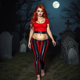 A sexy, beautiful, innocent-looking long hourglass shaped girl with medium-sized breasts and very low, very wide, fat saddle bag low bimbo hips