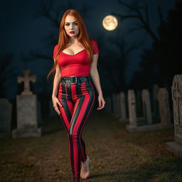 A sexy, beautiful, innocent-looking long hourglass shaped girl with medium-sized breasts and very low, very wide, fat saddle bag low bimbo hips