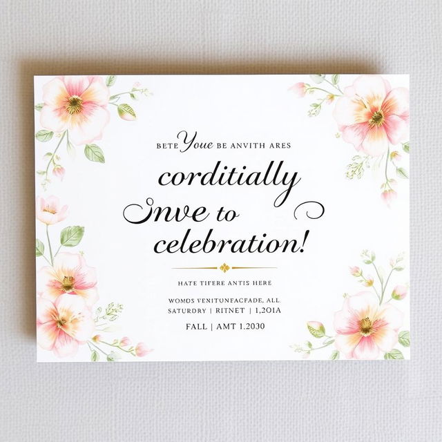 A beautifully designed invitation card for a special event, featuring an elegant floral border with pastel colors such as soft pinks, blues, and greens