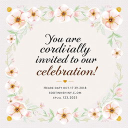 A beautifully designed invitation card for a special event, featuring an elegant floral border with pastel colors such as soft pinks, blues, and greens