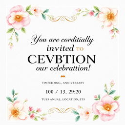A beautifully designed invitation card for a special event, featuring an elegant floral border with pastel colors such as soft pinks, blues, and greens
