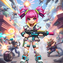 A character named Candy stands boldly in a lively and chaotic VIPz alliance war zone, radiating a perfect mix of cuteness and badassery