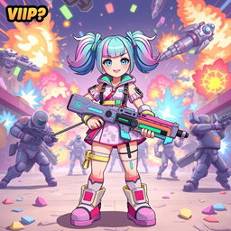 A character named Candy stands boldly in a lively and chaotic VIPz alliance war zone, radiating a perfect mix of cuteness and badassery