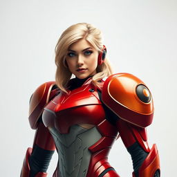 A stunning portrayal of Samus Aran in her iconic Zero Suit, captured during a professional photoshoot