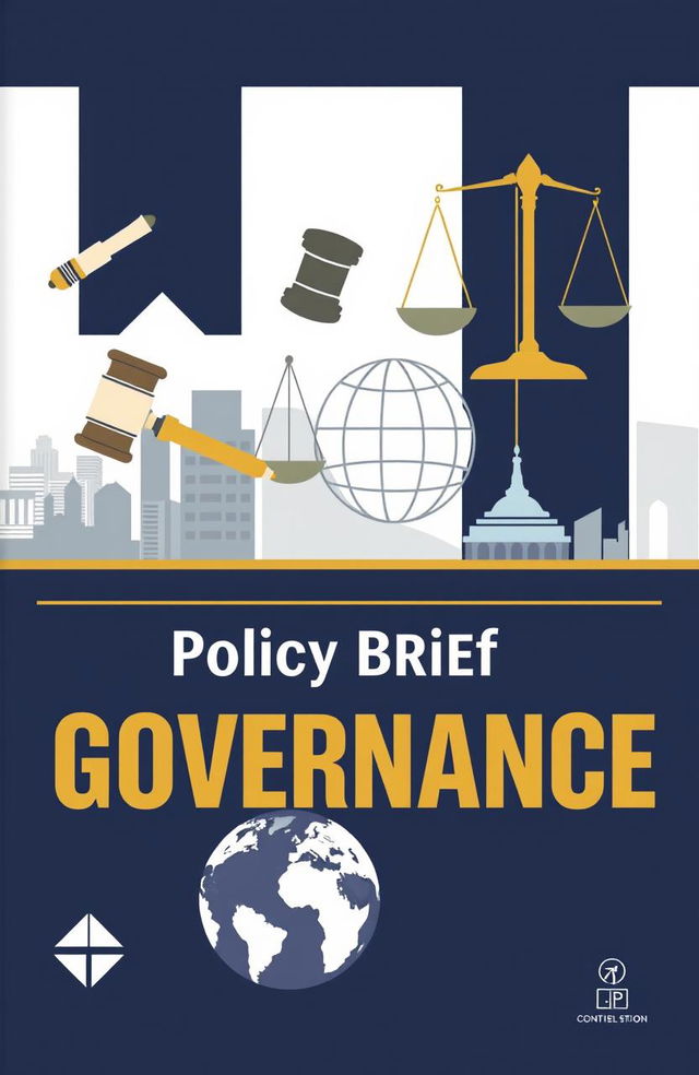 A professional and visually striking book cover for a policy brief on governance