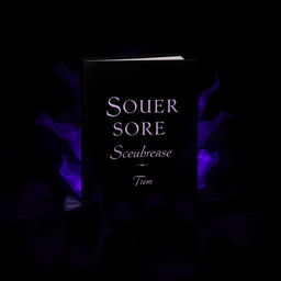 A mysterious and captivating book cover design featuring deep shadows and a rich black background, with striking violet accents emerging from the darkness