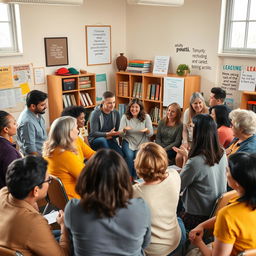 An engaging scene of a language speaking activity taking place in a warm and inviting classroom