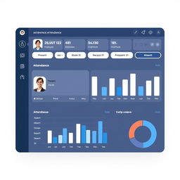 A sleek and modern dashboard interface displaying attendance data from a biometric system