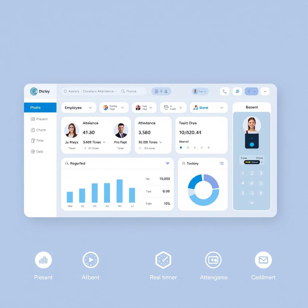 A sleek and modern dashboard interface displaying attendance data from a biometric system