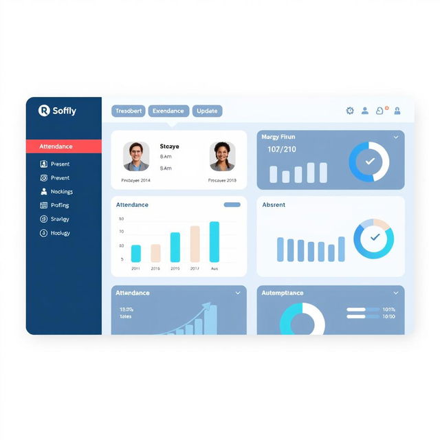 A sleek and modern dashboard interface displaying attendance data from a biometric system