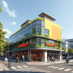 A modern architectural design for a market located on a corner plot
