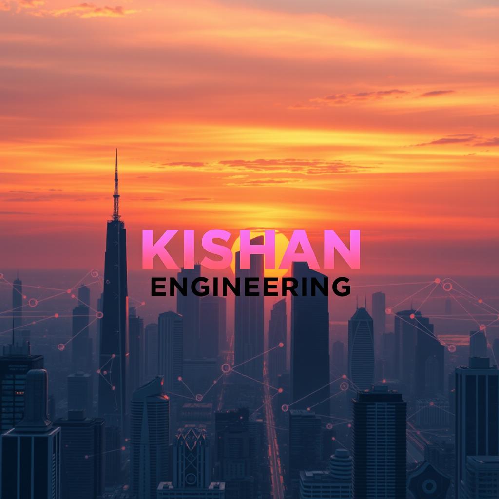 A sleek and modern desktop wallpaper design for a company named 'Kishan Engineering'