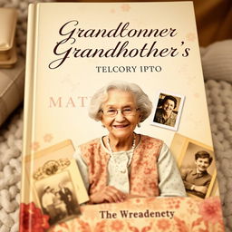 A heartwarming and sentimental book cover for a grandmother's story, featuring a prominent title at the top in elegant cursive font, with the author's name below in a warm, inviting typeface