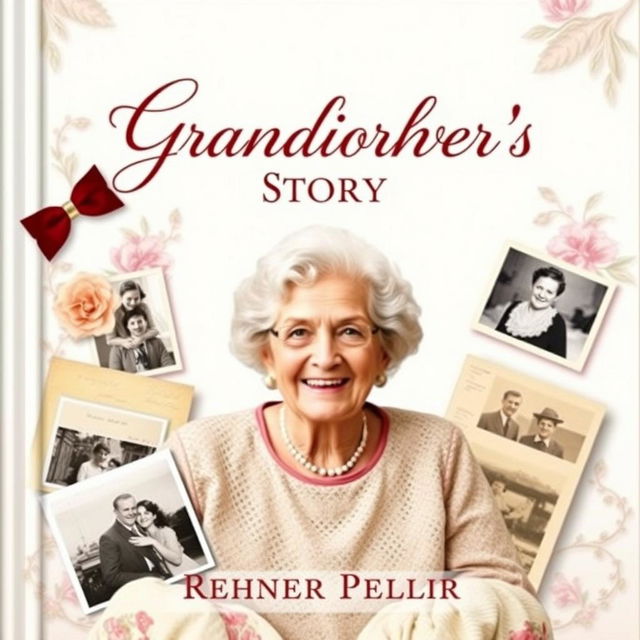 A heartwarming and sentimental book cover for a grandmother's story, featuring a prominent title at the top in elegant cursive font, with the author's name below in a warm, inviting typeface