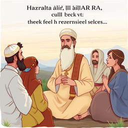 Hazrat Ali (RA) peacefully resolving a conflict in a calm and serene setting, symbolizing patience and peace