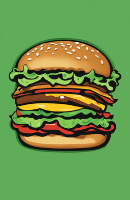 A high-quality image of a lively green graphic tee with a fun, cartoonish burger print