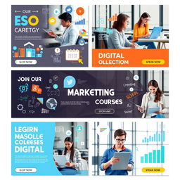 A collection of engaging digital marketing course banner images designed for promotional use