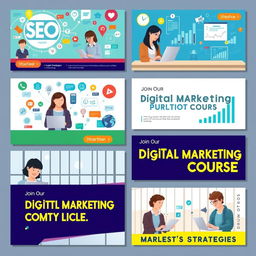 A collection of engaging digital marketing course banner images designed for promotional use