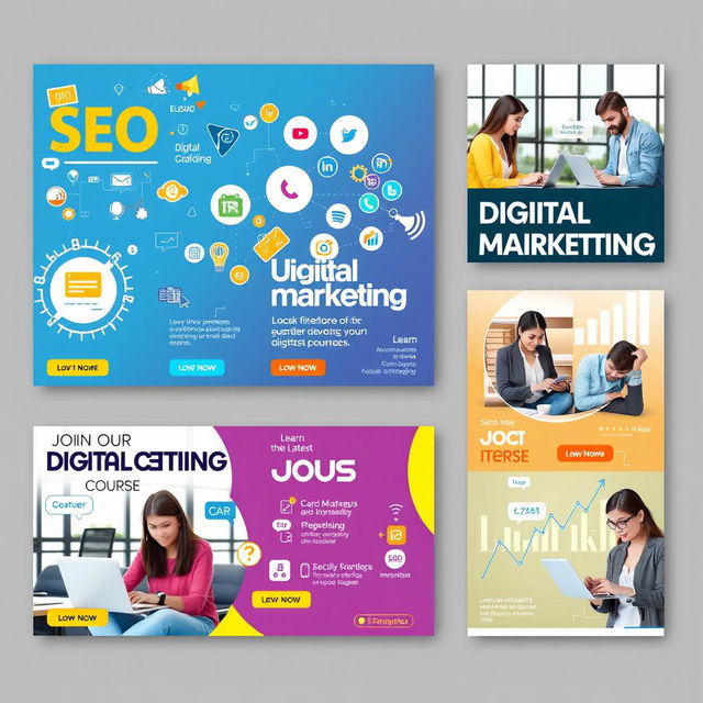 A collection of engaging digital marketing course banner images designed for promotional use