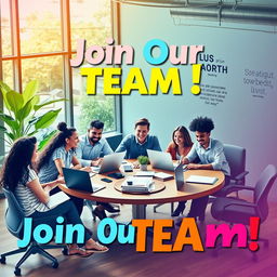 A vibrant hiring poster showcasing a modern and inviting workspace