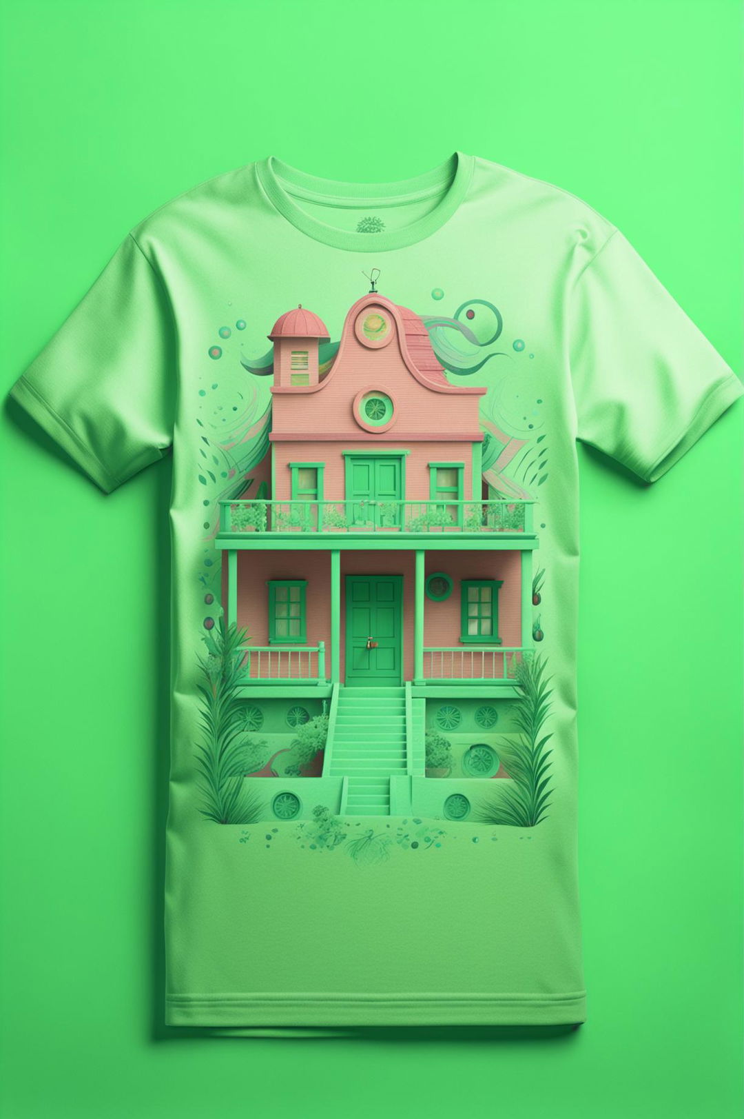 This is a digital art representation of a high-quality, unisex light green graphic t-shirt