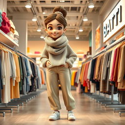 A beautiful, large cartoon model standing in the BATTI clothing store