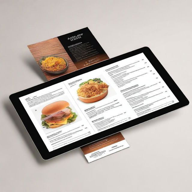 A modern and sophisticated digital art of a physical menu for a casual dining restaurant