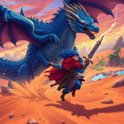 An action-packed anime-style fantasy illustration featuring Drumpak, a fierce red Dragonborn warrior running angrily, showcasing his determination and strength