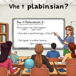 A detailed and educational illustration explaining the concept of plagiarism