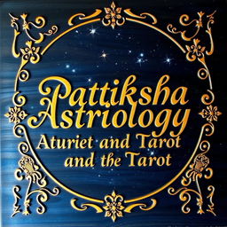 A beautiful, intricate wooden board featuring the names 'Pratiksha Astrology and Tarot' carved elegantly