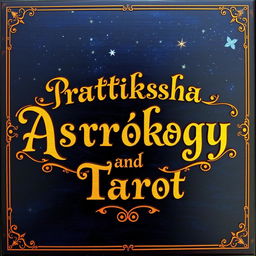 A beautiful, intricate wooden board featuring the names 'Pratiksha Astrology and Tarot' carved elegantly