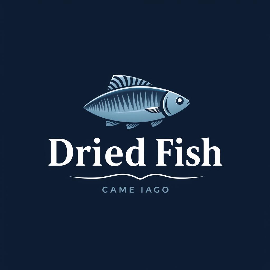 A logo design for a dried fish business, featuring a stylized fish symbol representing sustainability and freshness