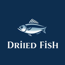A logo design for a dried fish business, featuring a stylized fish symbol representing sustainability and freshness
