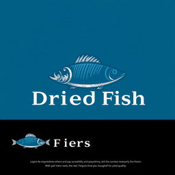 A logo design for a dried fish business, featuring a stylized fish symbol representing sustainability and freshness