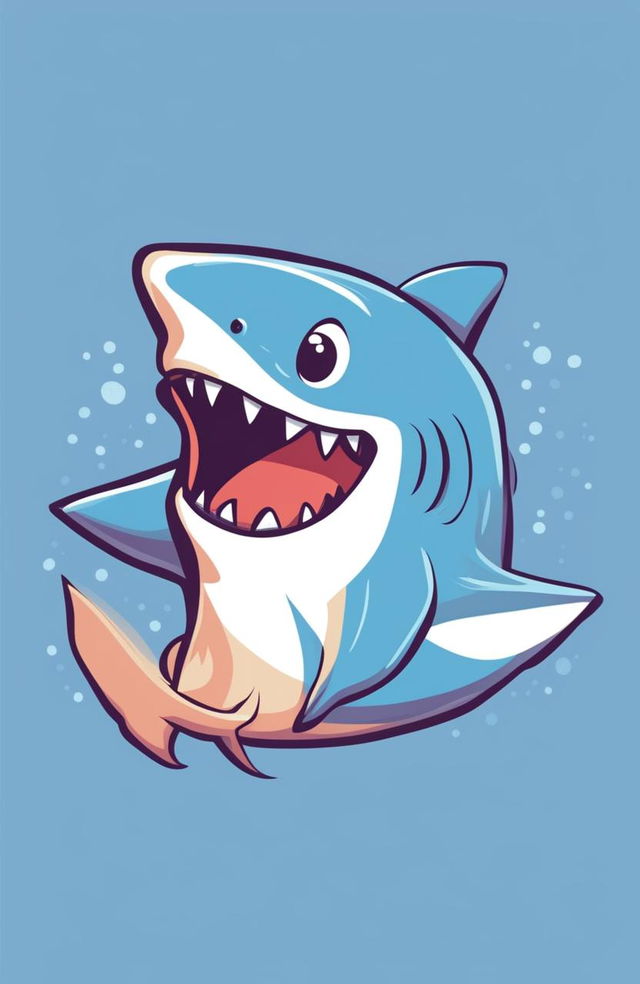 A high-quality, cartoonish graphic design for a baby tee featuring a cute, playful baby shark