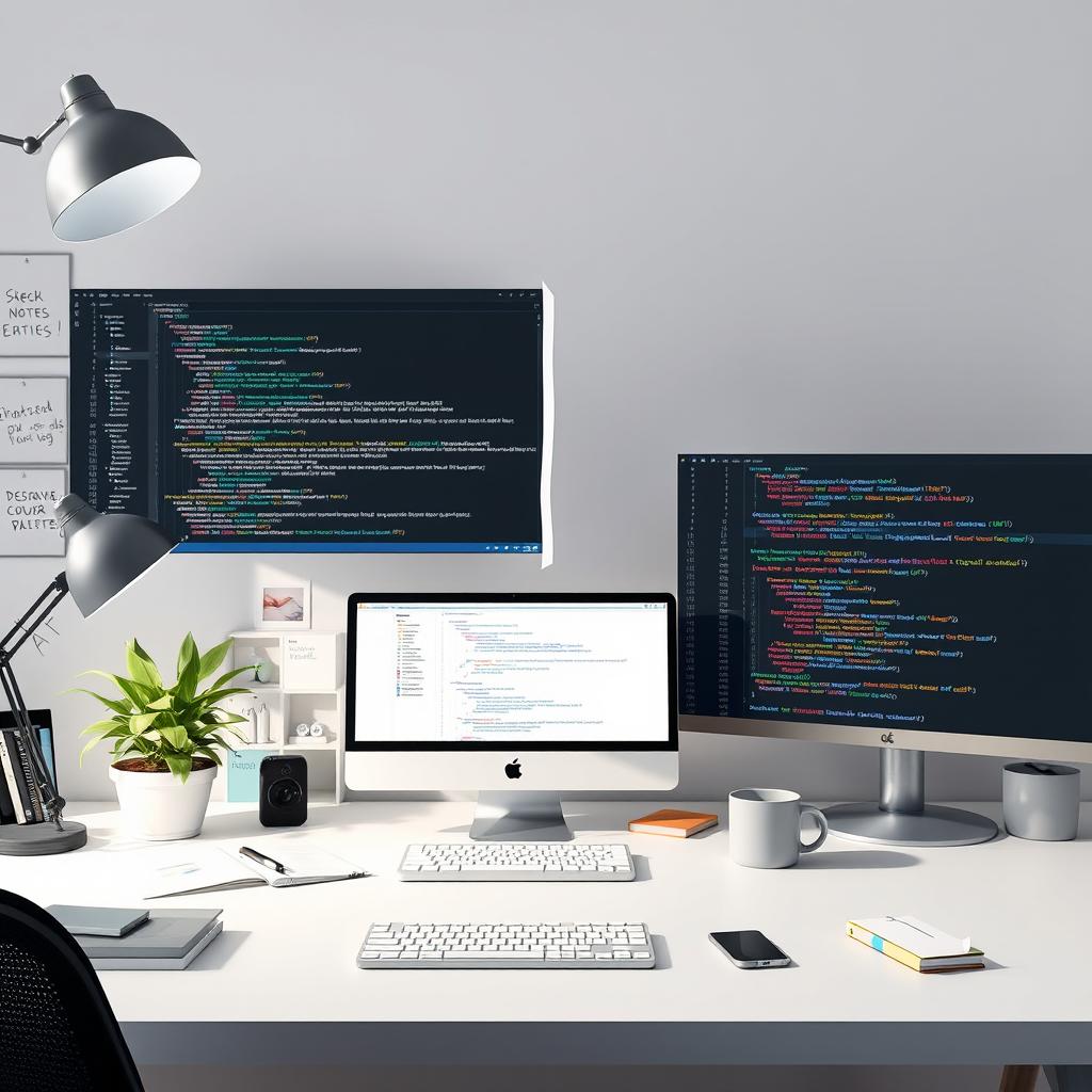 A creative workspace that illustrates the process of converting a PSD (Photoshop Document) file to HTML code