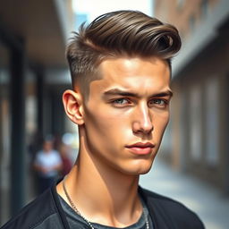 A stylish male model showcasing a trendy short hairstyle