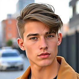 A stylish male model showcasing a trendy short hairstyle