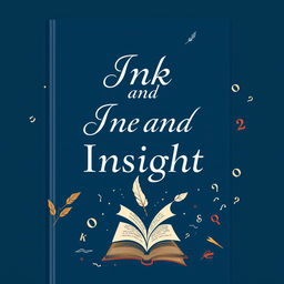 A book cover design featuring the title 'Ink and Insight' prominently displayed at the center in an elegant serif font, with a deep blue background