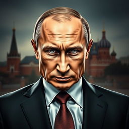 A powerful portrait of President Vladimir Putin, depicted in a dignified and commanding pose
