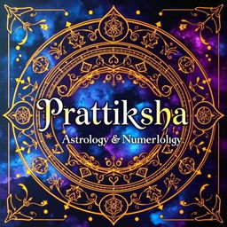 A beautifully designed board showcasing the themes of astrology and numerology, prominently featuring the name 'Pratiksha Astrology and Numerology'