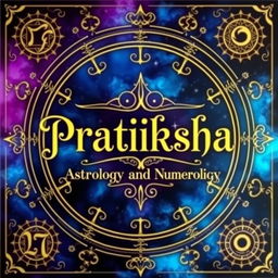 A beautifully designed board showcasing the themes of astrology and numerology, prominently featuring the name 'Pratiksha Astrology and Numerology'