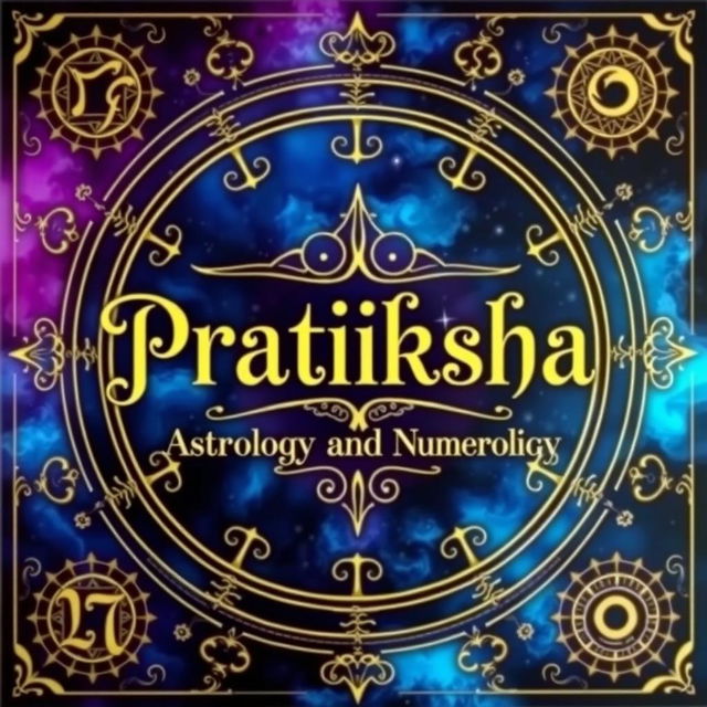 A beautifully designed board showcasing the themes of astrology and numerology, prominently featuring the name 'Pratiksha Astrology and Numerology'