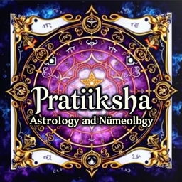 A beautifully designed board showcasing the themes of astrology and numerology, prominently featuring the name 'Pratiksha Astrology and Numerology'