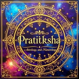 A beautifully designed board showcasing the themes of astrology and numerology, prominently featuring the name 'Pratiksha Astrology and Numerology'