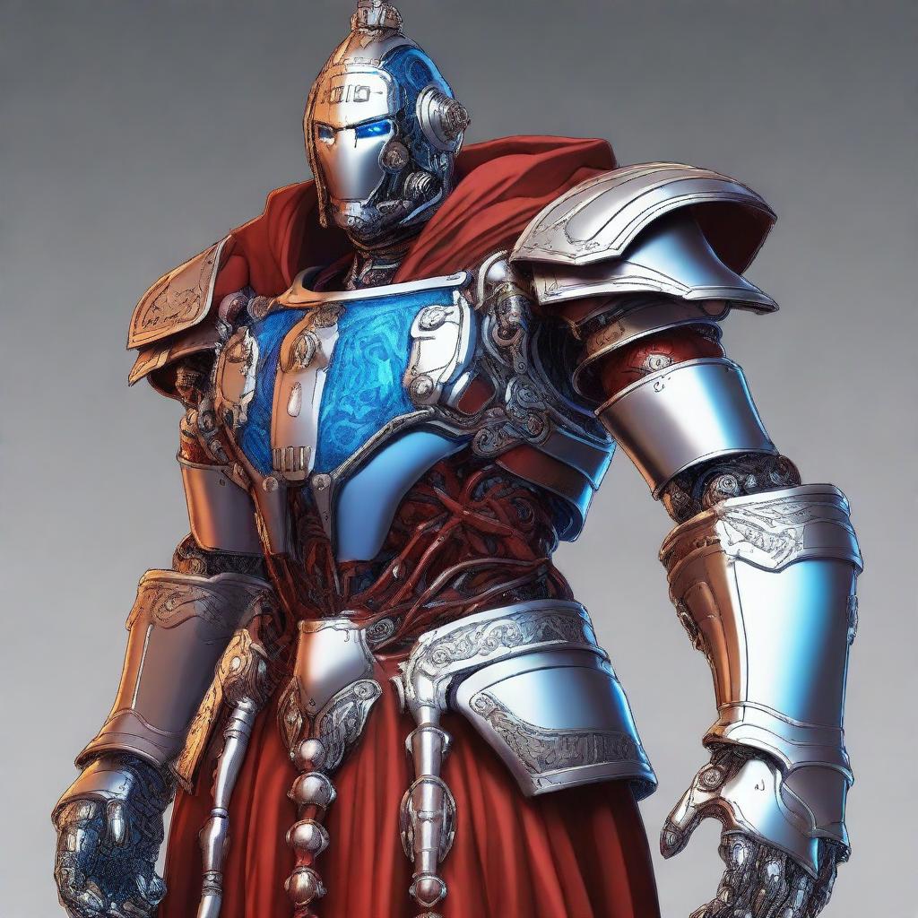 A high-resolution digital art piece of a male Warforged robot from the Dungeons and Dragons universe