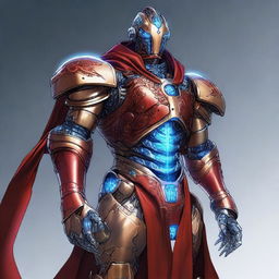 A high-resolution digital art piece of a male Warforged robot from the Dungeons and Dragons universe